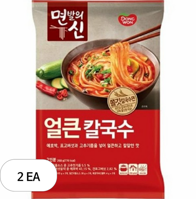 동원 뜨끈한국물 면발의신 얼큰칼국수 (2인분) 혼밥 혼술 2개입, 1개, 268g