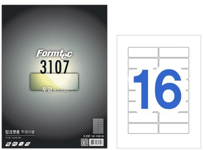 IC-3107 16칸 5매 투명라벨 잉크젯 전용(IC3107), 1개