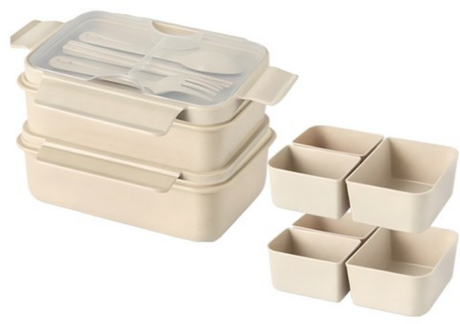 나누담 피크닉 1100ml 2+1칸 2단 도시락통, ALL BEIGE, 3개