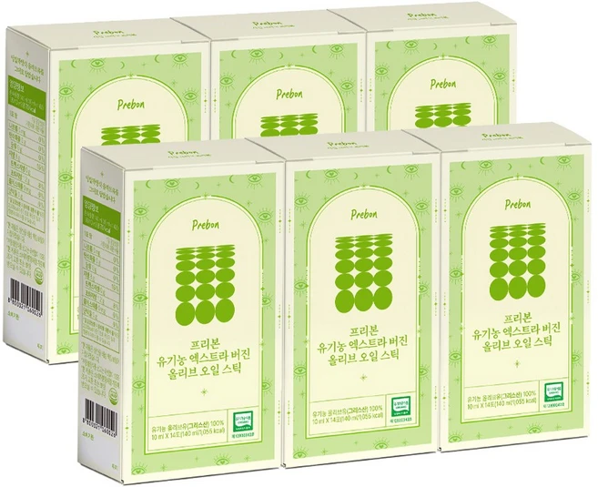 [공복루틴] 프리본 그리스 산도 0.08% 유기농 엑스트라버진 올리브오일 스틱, 6개, 140ml - 쿠팡