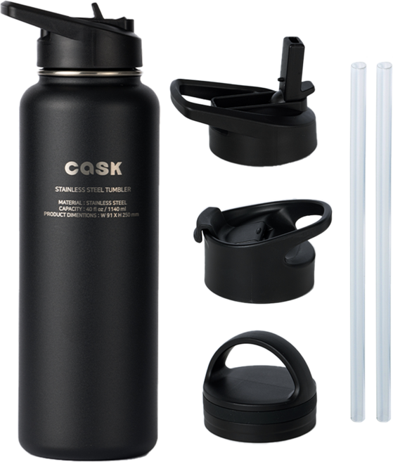 캐스크 3가지 뚜껑 + 빨대 텀블러, 1140ml, 블랙, 1개