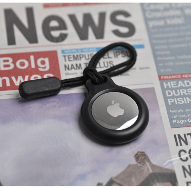 [카렐로] 애플 Airtag 방수 하드 에어태그 케이스, 1개, 스트랩 Black