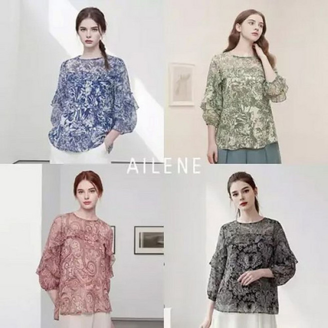 [엘렌느] 26SS 플로럴 쉬폰 프릴 블라우스 4종 1341341