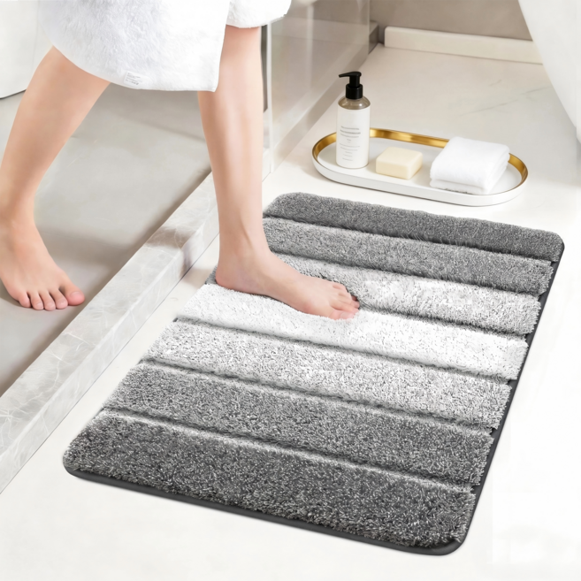 FloorHug 욕실 발매트 미끄럼방지 강력흡수 포근포근 극세사 빨아쓰는 매트, 연그레이
