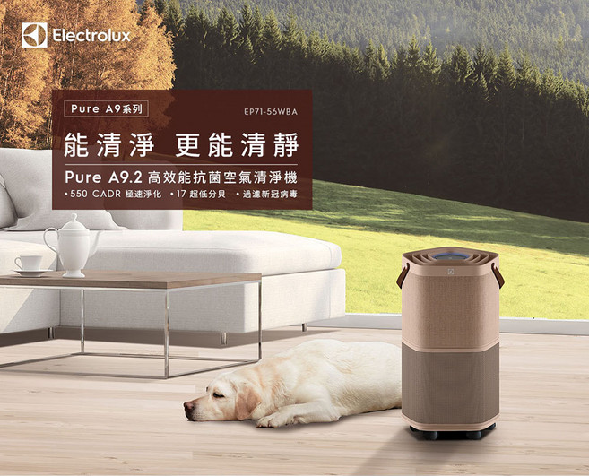 Electrolux 伊萊克斯 Pure A9.2 空氣清淨機 550 CADR 17分貝, 奶茶棕, EP71-56WBA