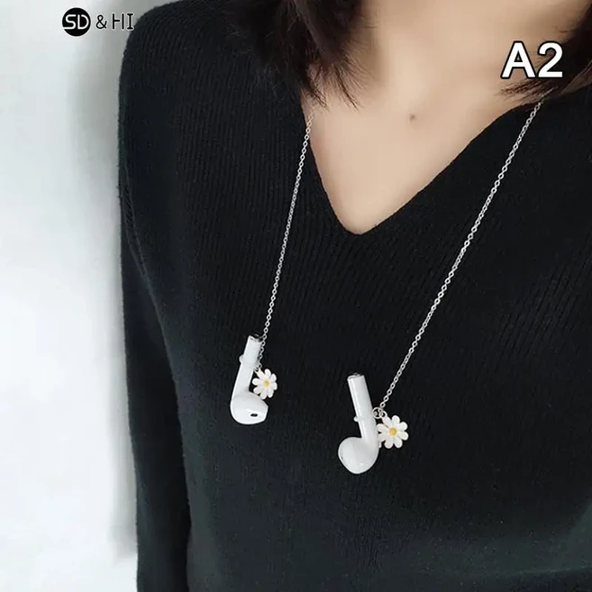 여성용 분실 방지 무선 이어폰 목걸이 절묘한 데이지 펜던트 헤드폰 체인 액세서리 선물, 02 A2