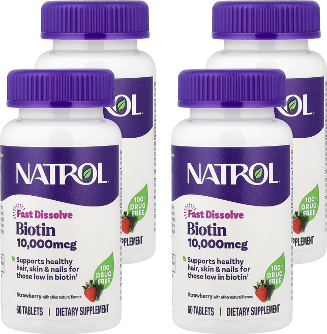 나트롤 비오틴 10000mcg 스트로베리 타블렛, 60정, 4개