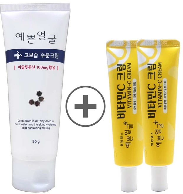 예쁜얼굴 고보습 수분크림 90g 1개+비타민C크림 25ml 2개/약국 비타민 수분크림, 1개, 140ml - 쿠팡