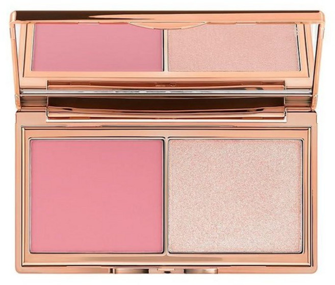 Charlotte Tilbury Hollywood 블러쉬 & 글로우 글라이드 팔레트 - 화려한 광채와 예쁜 팝 컬러를 위한 하이라이터 컴팩트 로지 핑크 블러시/펄센트, Rosy Pink Blush/Pearlescent Pi