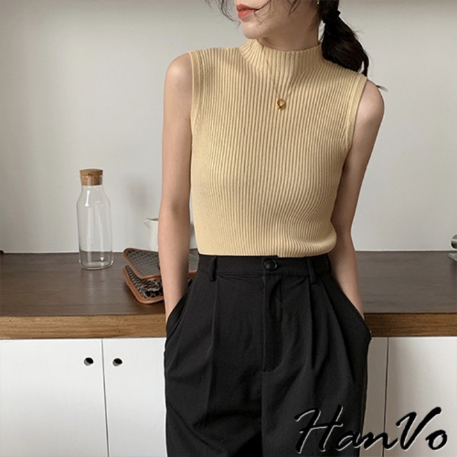 HanVo 高領羅紋針織背心 A01-1389