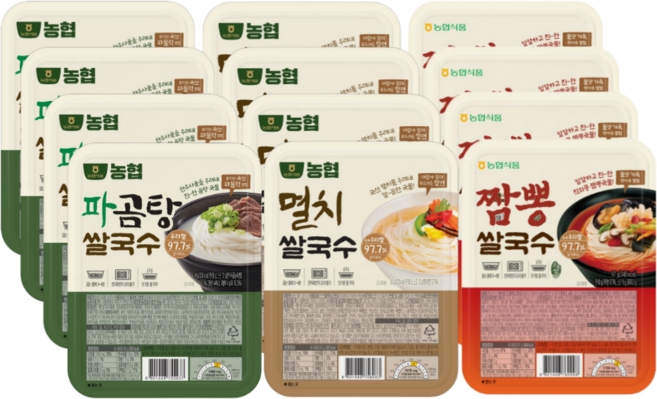 농협 밀가루0% 쌀국수 세가지 맛(멸치 파곰탕 짬뽕), 4세트, 285g