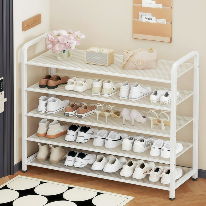 시스슈 금속 신발장 정리대 철제 메쉬 선반 와이드 선반27cm, 5단, 흰색 80cm