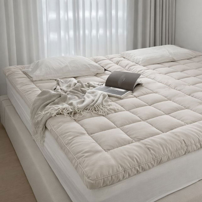 누잠 스프링 토퍼 매트리스 | 특허 기술 | 허리가 편한 푹신함과 지지감 밸런스, 아이보리