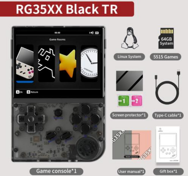 레트로 휴대용 게임기 추억의 고전게임 ANBERNIC 핸드헬드 게임 콘솔 리눅스 비디오 플레이어 지지대 HD-M-I TV 출력 3.5 인치 IPS 스크린 RG35XX Plus, 5) RG35XX New BlackT  64G