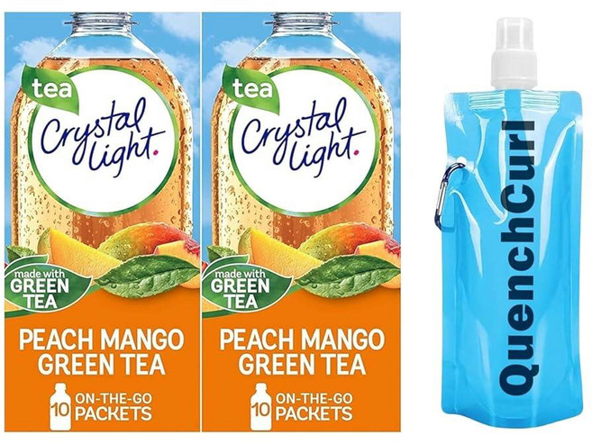 크리스탈라이트 온더고 피치망고 그린티 파우더 10포 2팩 & 파우치 세트, 크리스탈라이트 온더고 피치망고 그린티 파우더 10포 2