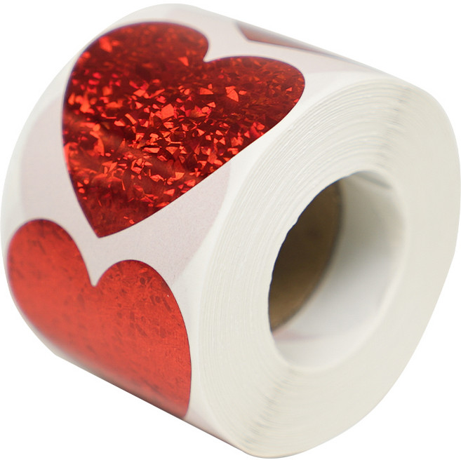 디어플레이스 홀로그램 반짝이 롤스티커 500매, 1개, 01 스파클 레드 3.8cm_하트