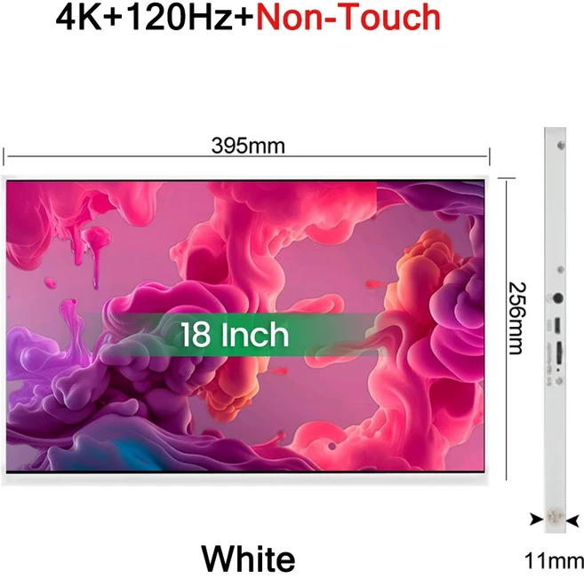 18인치 4K 120Hz 터치스크린 휴대용 DCI-P3 500Nit 16:10 HDR 프리싱크 게임 디스플레이 PC XBox PS4/5 스, 04 영국 플러그, 02 4K 120Hz White