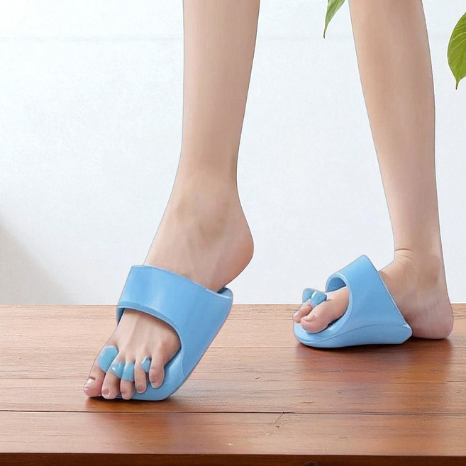 Living100 스트레칭 다이어트 바른자세 발가락교정 붓기지압슬리퍼 오다리교정 슬리퍼, 하늘색, 1개