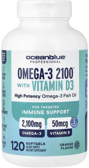 새해 첫좋은선물 OceanBlue 프로페셔널 Omega-3 2100® 비타민D 함유 오렌지 맛 소프트젤 120정 제대로 할인합니다, OceanBlue프로페셔널Omega32100비타민D함유, 1개 - 쿠팡