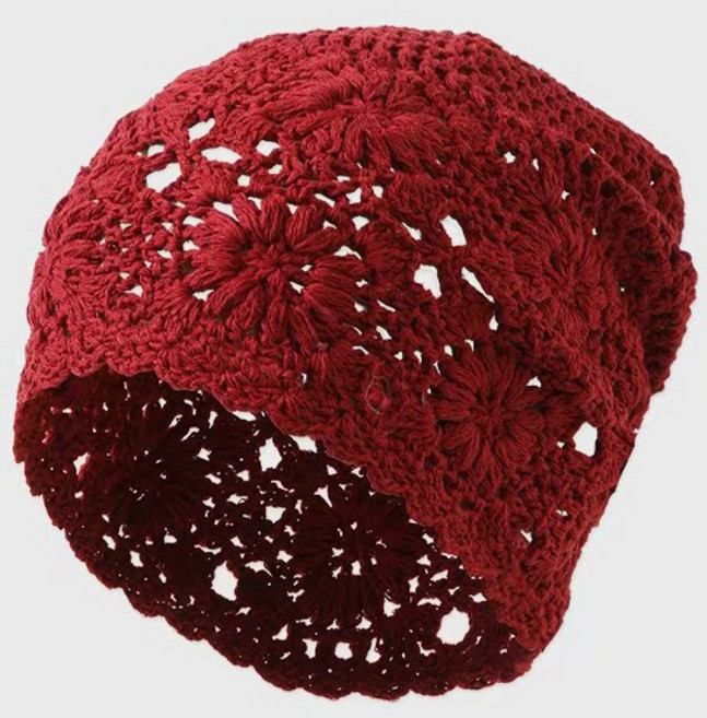 Izeriel 니트 비니 모자 핸드메이드 코튼 니트 비니 여성용 통기성 두건 모자 펀칭 짜임 루즈핏 니트 모자