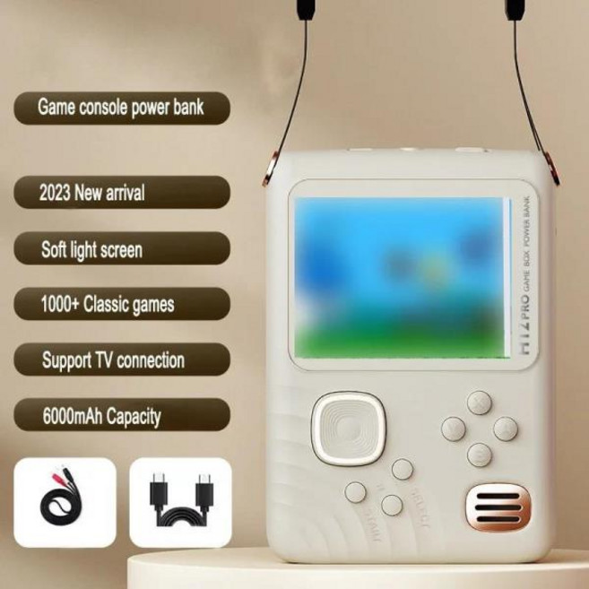 H12 휴대용 게임 플레이어 6000 Mah 대용량 휴대용 레트로 게임 콘솔 3.5 인치 보조배터리 미니 1000 + 비, [01] White