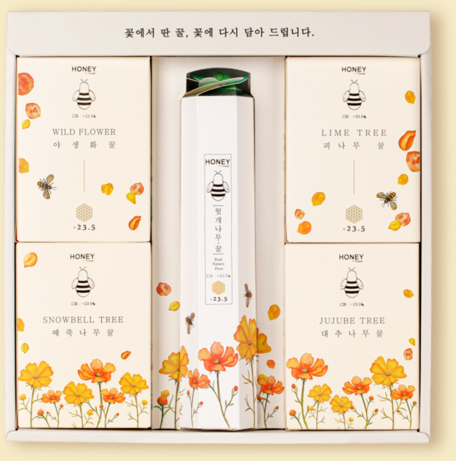 -23.5 프리미엄 꽃꿀 선물세트 혼합 HONEY in flower 벌꿀 헛개나무꿀 스틱꿀 꿀스틱 야생화꿀 잡화꿀 대추나무꿀 피나무꿀 때죽나무꿀, 양봉삽화, 1개