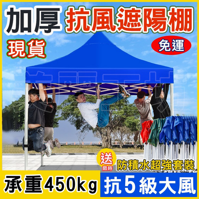 抗風遮陽客廳帳篷：戶外炊事帳篷 承重450kg 抗5級大風, 墨綠色加粗自動架300*300公分