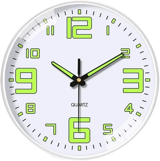 티에이치 빛나는 시계 침실 침묵 벽시계 거실 현대 간단한 창조적 인 패션 펀치없는 라운드 석영, 01 8인치, 03 style3