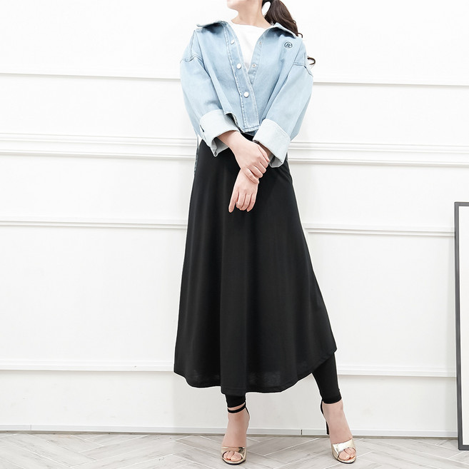 바닐라나인 국내제작 빅사이즈 면혼방 A라인 롱스커트 치마레깅스