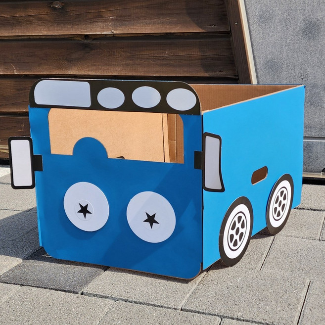 종이 박스 자동차 만들기 자동차극장 교통 놀이 DIY 키트 미아아트, 본품+파랑버스세트(버스도안+감정눈+바퀴+파랑래핑), 1개