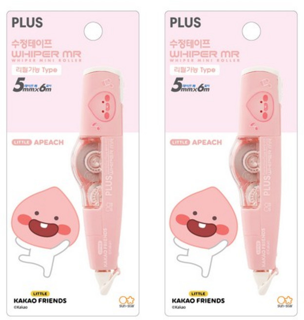 PLUS 플러스 리틀 카카오 프렌즈 수정테이프 본품 2개, 리틀 어피치 (본품 2개)