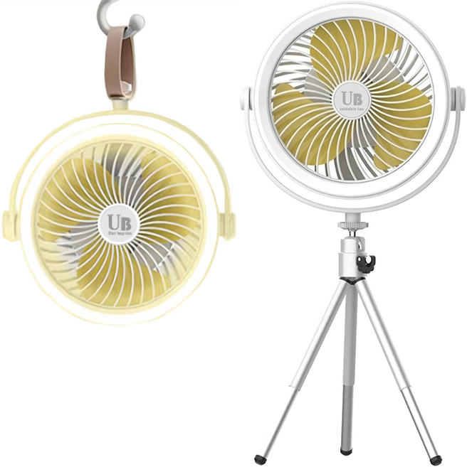 UB 타프팬 무선 캠핑 선풍기 미니 휴대용 충전식 LED 조명 삼각대 여행 캠핑, 화이트, FAN21