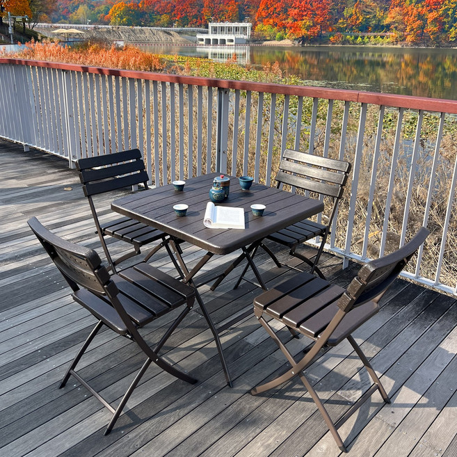 팩앤고 브로몰딩 야외 접이식 테이블 우드 800 브라운 화이트