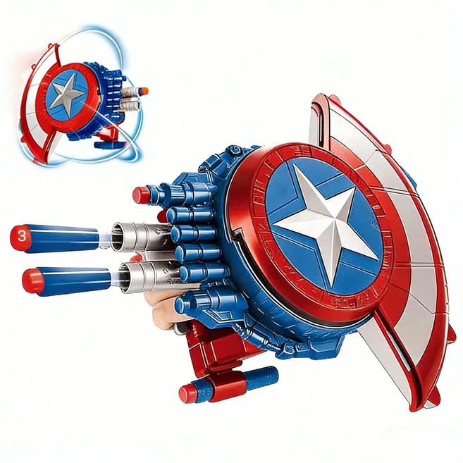 SUUNI 캡틴 아메리카 방패 발사기 변형 가능 소년 점멸 소프트볼 장난감, 1세트, 푸른 색