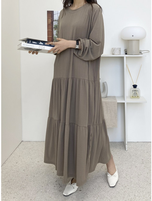 픽앤피크 빅사이즈 오버사이즈 골지 퍼프 캉캉 롱 원피스 (66-110)