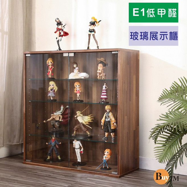 BuyJM 加大四層低甲醛強化玻璃落地式寬80cm GK公仔櫃 多層展示收納櫃 穩固耐用易清潔, 集成木(無實木腳),深30櫃子(無附燈)