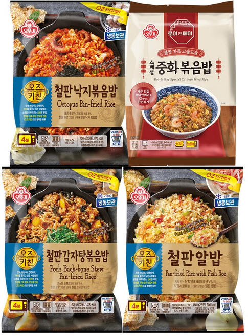 오뚜기 볶음밥 4개(로이앤메이 스페셜중화볶음밥+오즈키친 철판감자탕볶음밥+철판낙지볶음밥+철판알밥), 1세트, 1.8kg