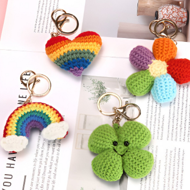 모리포켓 뜨개 데이지키링 네잎클로버키링 키홀더 악세사리 열쇠고리 백참