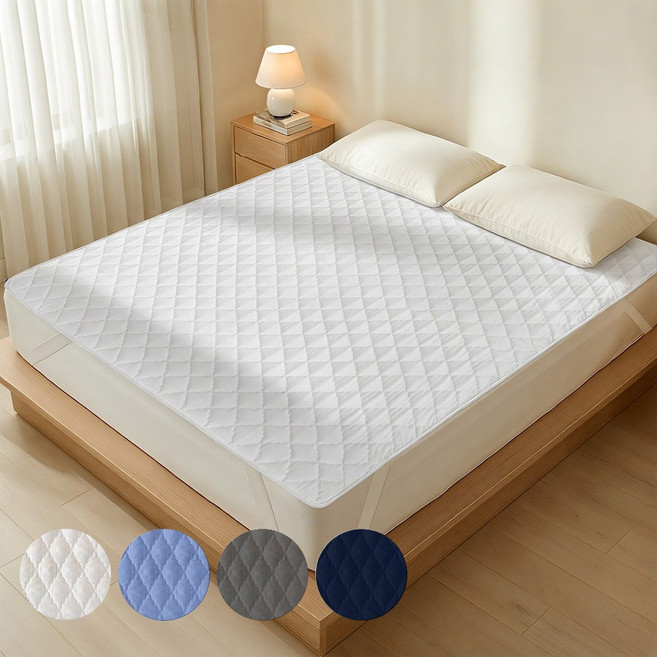 사계절 방수 매트리스 패드 고정밴드 침대패드 슈퍼싱글 퀸, 화이트
