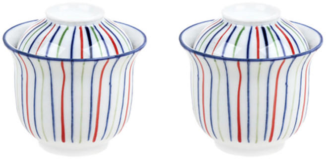 본인 색줄 일본풍 도자기 일식 자왕무시 계란찜기 그릇세트(볼 2개+뚜껑 2개), 1개