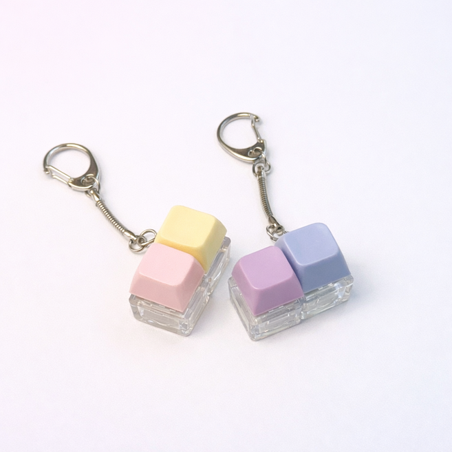 펫더월드 mbti 파스텔 큐브 키캡 키보드 키링 선물, 2구(퍼플+블루)