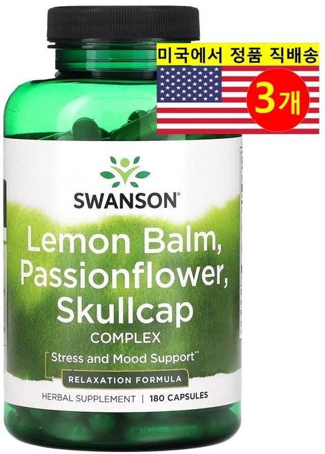 Swanson 레몬 밤 패션플라워 스컬캡 추출 콤플렉스 Lemon Balm Passionflower Skullcap, 3개, 180정 - 쿠팡