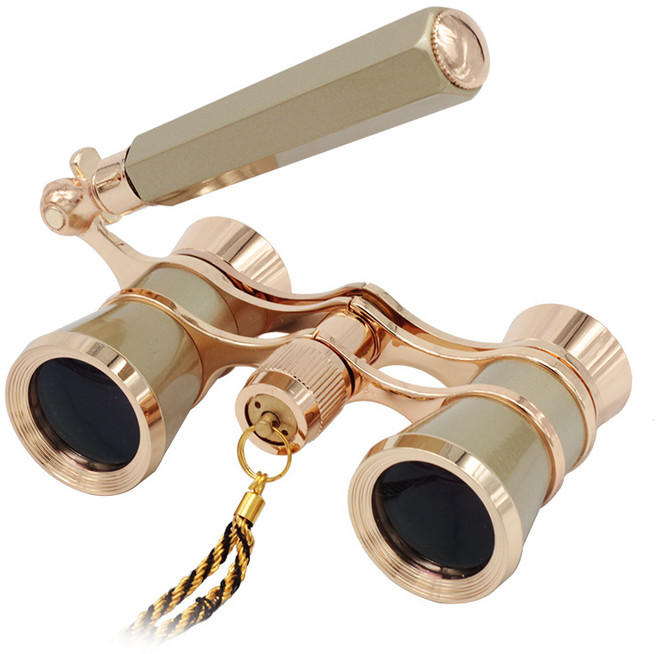 오페라망원경 글라스 뮤지컬 콘서트 고배율 쌍안경, 체인이 달린 흰색 핸들, 1개