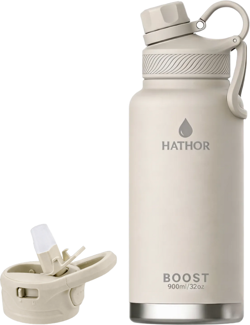 하토르 듀얼리드 텀블러 스테인리스 진공 보온보냉, 1개, 900ml, 웜 그레이