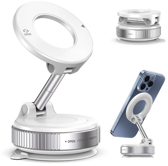 tinduo 다기능 진공 접이식 흡착식 360도 회전 핸드폰 거치대 초강력 자석 스마트폰 거치대, 화이트, 1개