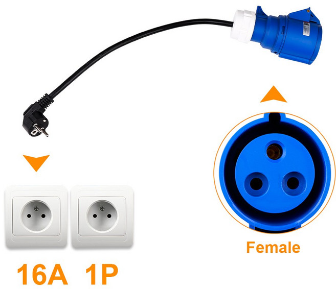 IPENGEN EV 충전기 CEE 암 플러그 3 핀 어댑터 방수 연결 WallMount 소켓 32A 1 상 7KW, EU plug, 1개