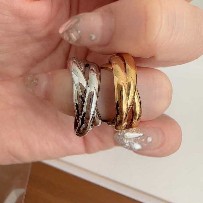 르부포유 써지컬스틸 볼드 꼬임 트리플 세줄 반지 2color