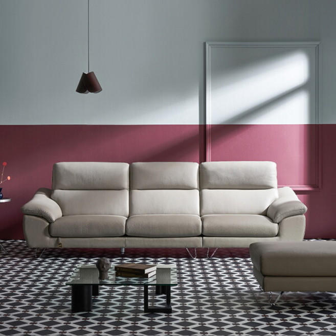 [다우닝] 레아 클래시 3.5인 전체 통가죽 소파, 색상:진그레이