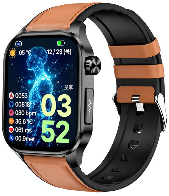 액션맨 글루코워치 ET 건강데이터 스마트워치, 블루투스, 5.13cm, 블랙실리콘+브라운레더