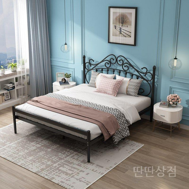 엔틱침대프레임 유럽풍 킹 슈퍼싱글 철제 엔틱침대 안방 빈티지 북유럽 앤틱 클래식 프렌치 침실 공주, B. 블랙 플랫테일